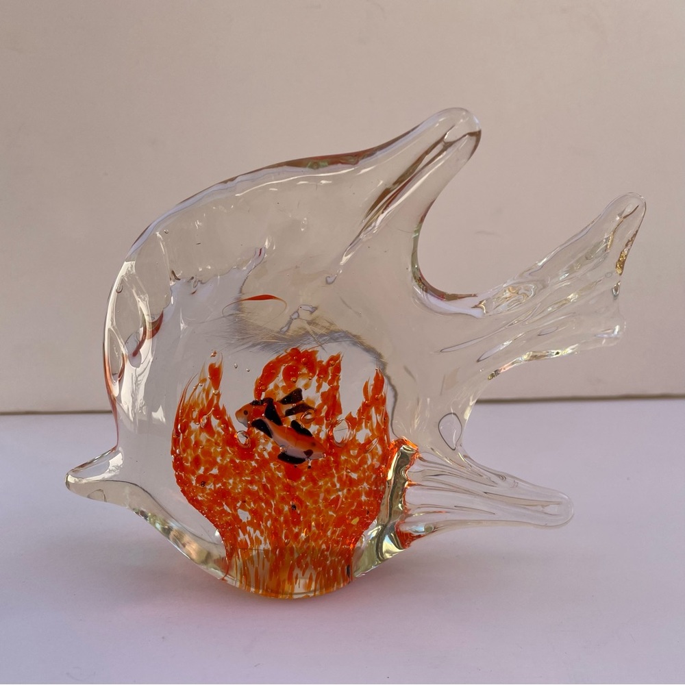 Murano Style Hand Blown Art Glass Angel Fish Aquarium Paperweight